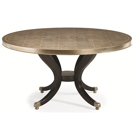 "Center of Attention" 60-Inch Round Dining Table with Geometric Trellis Patterned Leaf Top